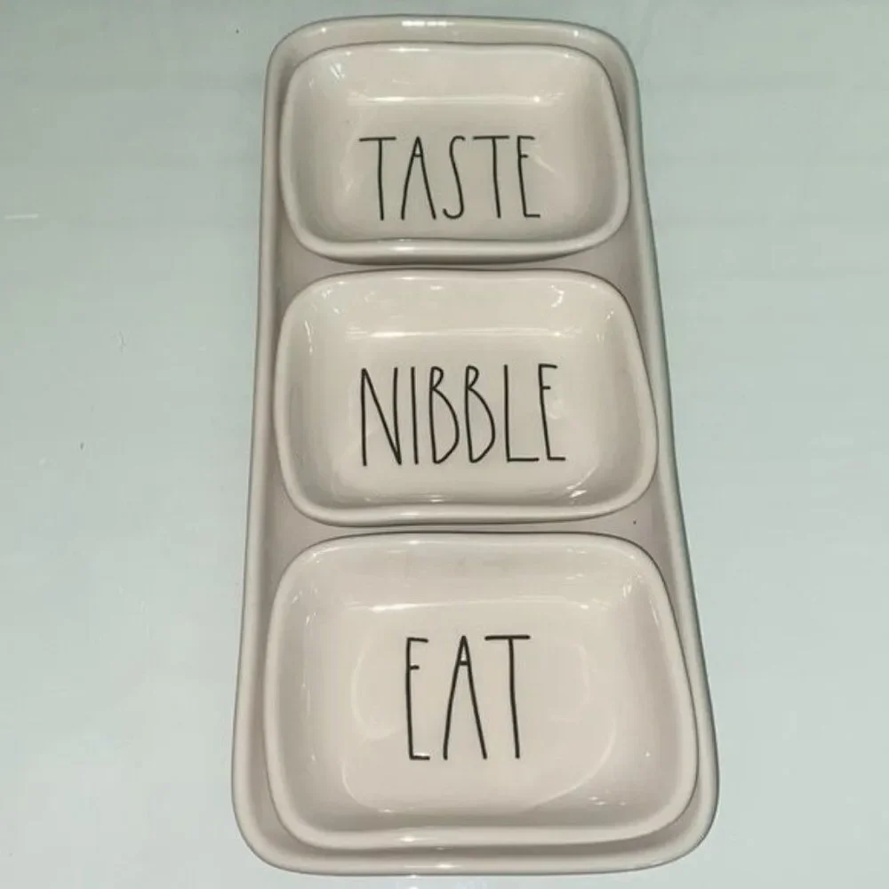 RAE DUNN White Ceramic Taste Nibble Eat Platter & Dish Set of 4